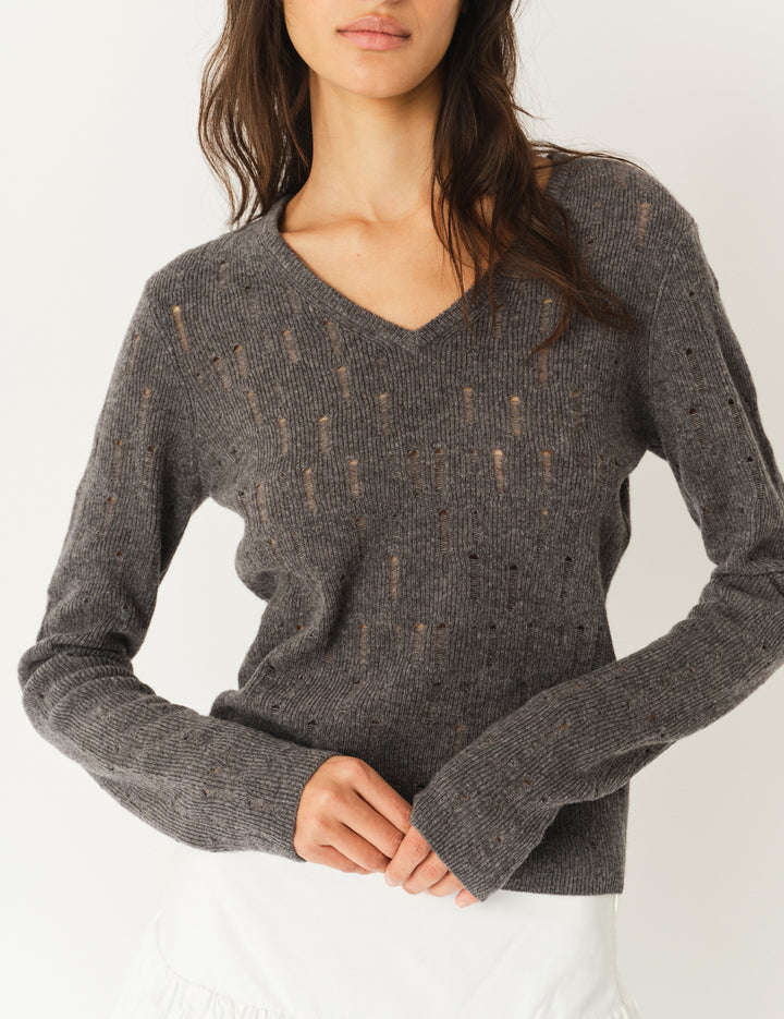 Como Mini V Sweater Grey Melange 6 / Grey Melange