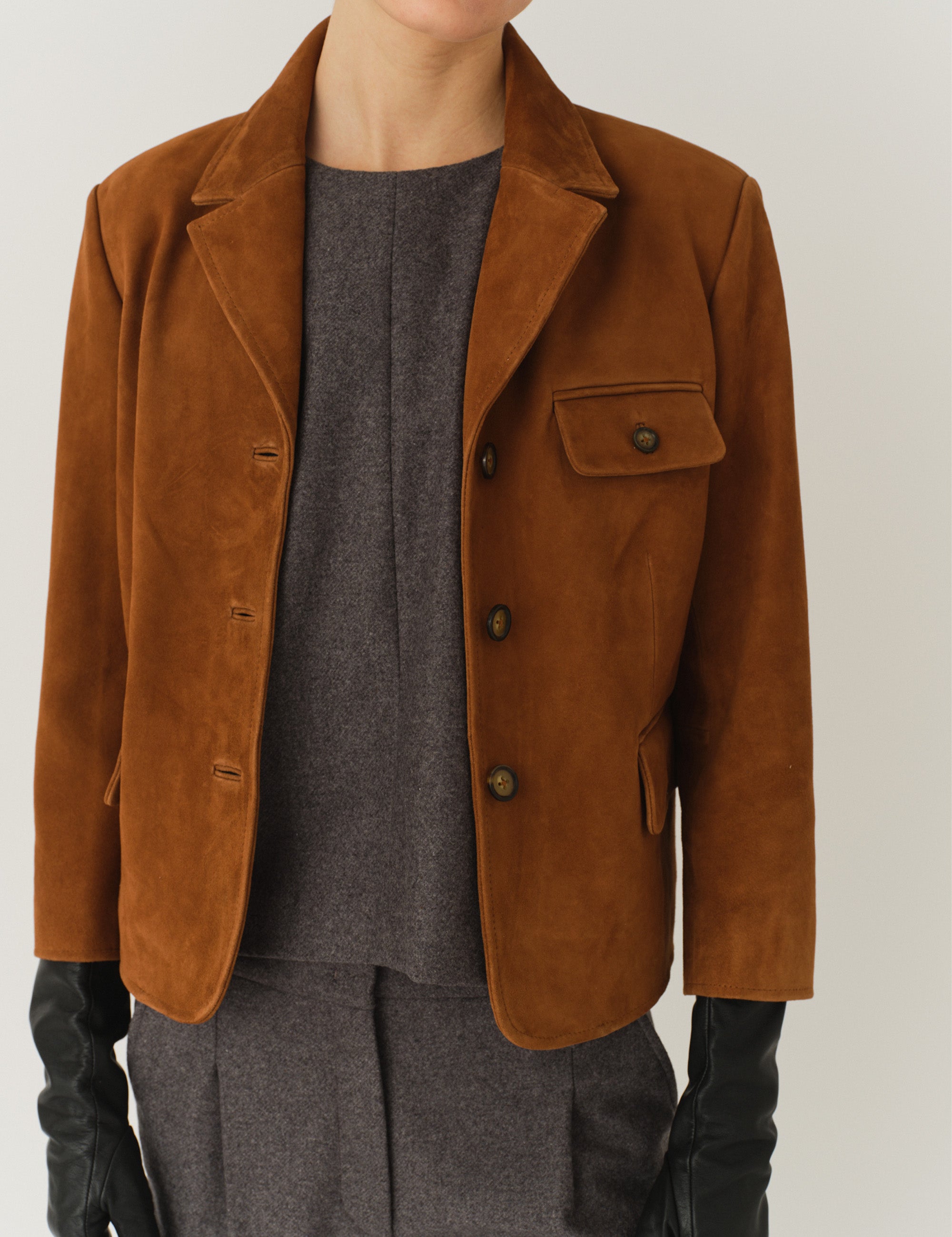 Suede Fitted Jacket Hazelnut