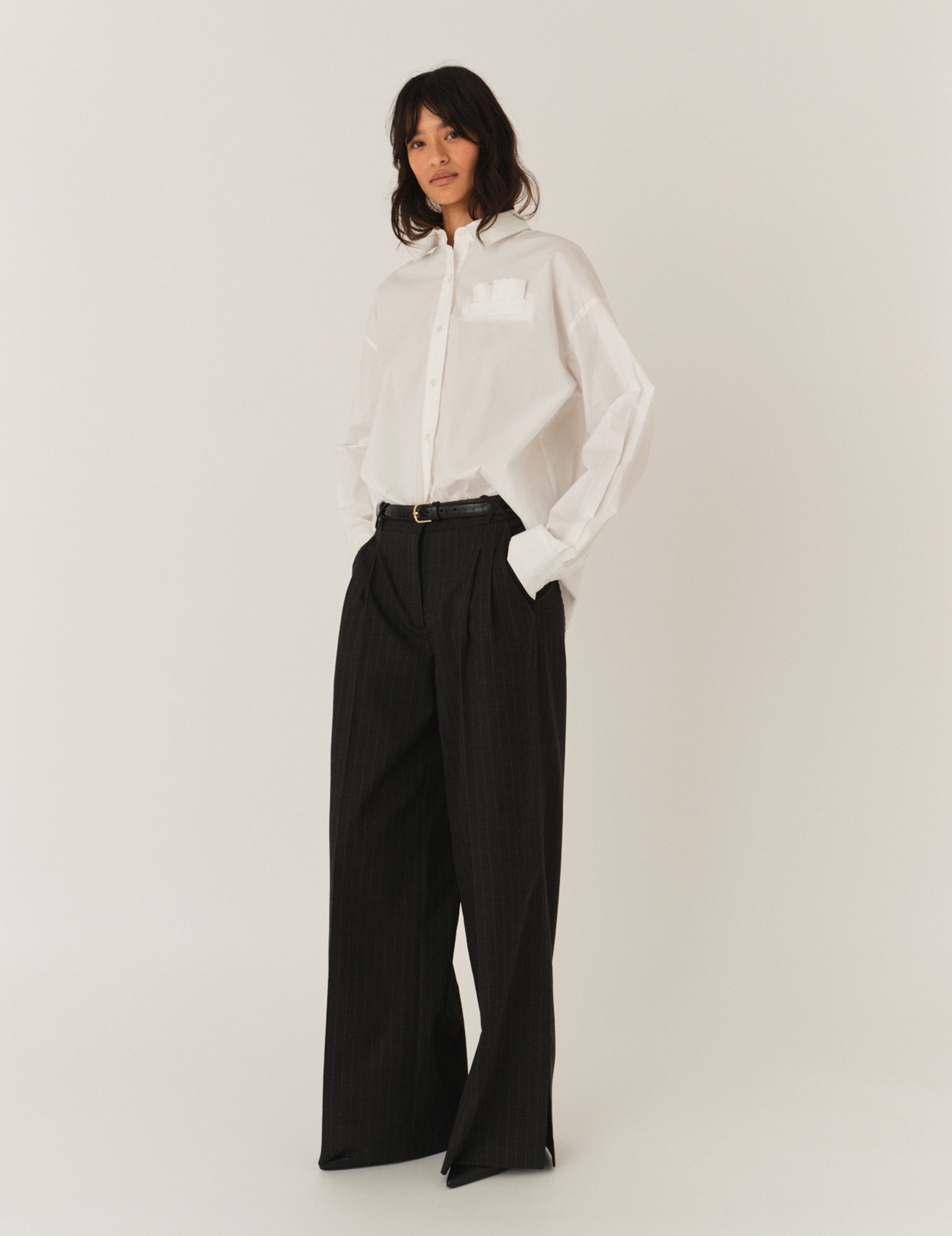 Andora Wide Pants Dark Grey Pinstripe 6 / Dark Grey Pinstripe