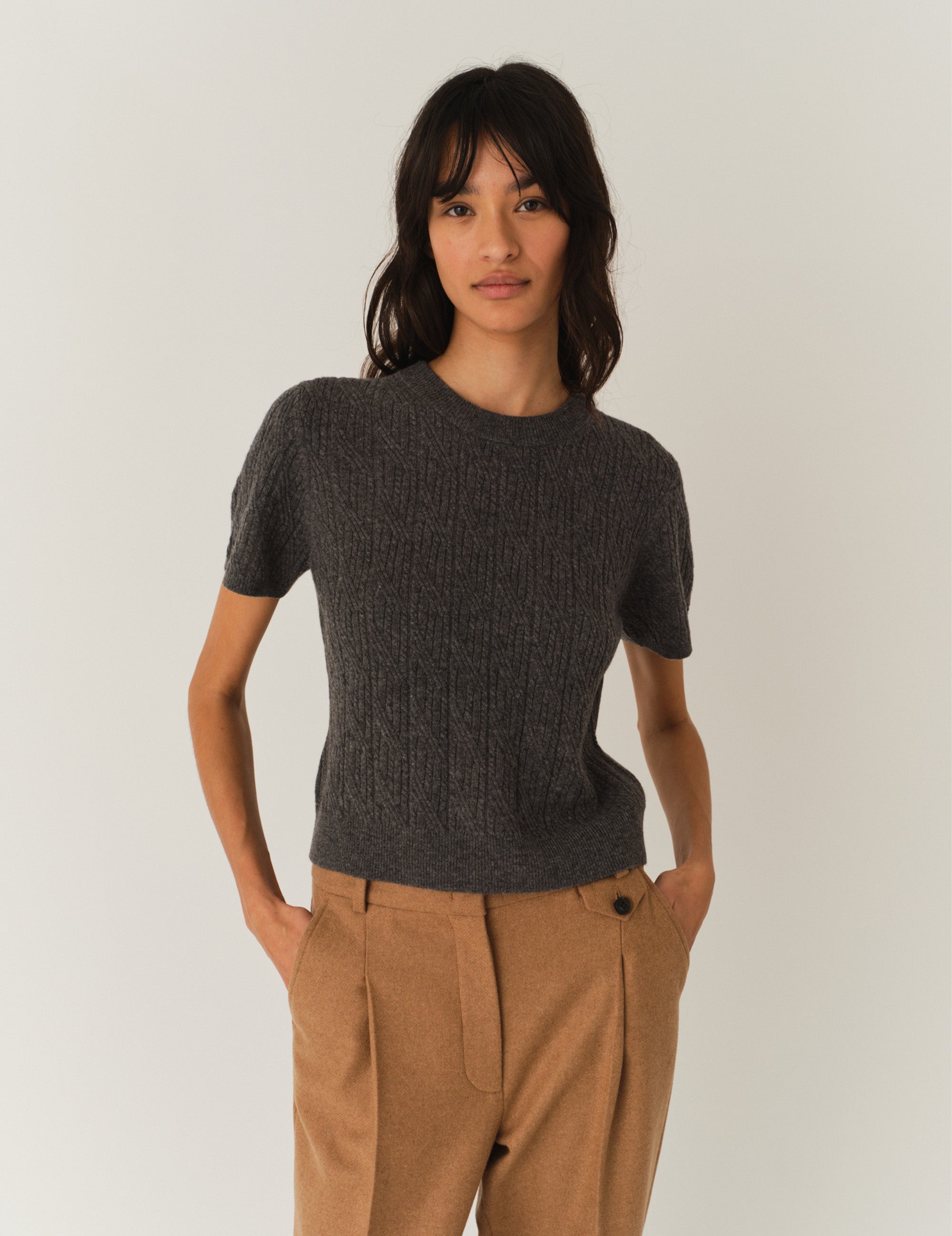 Como Tee Mini Rib Grey Melange 6 / Grey Melange