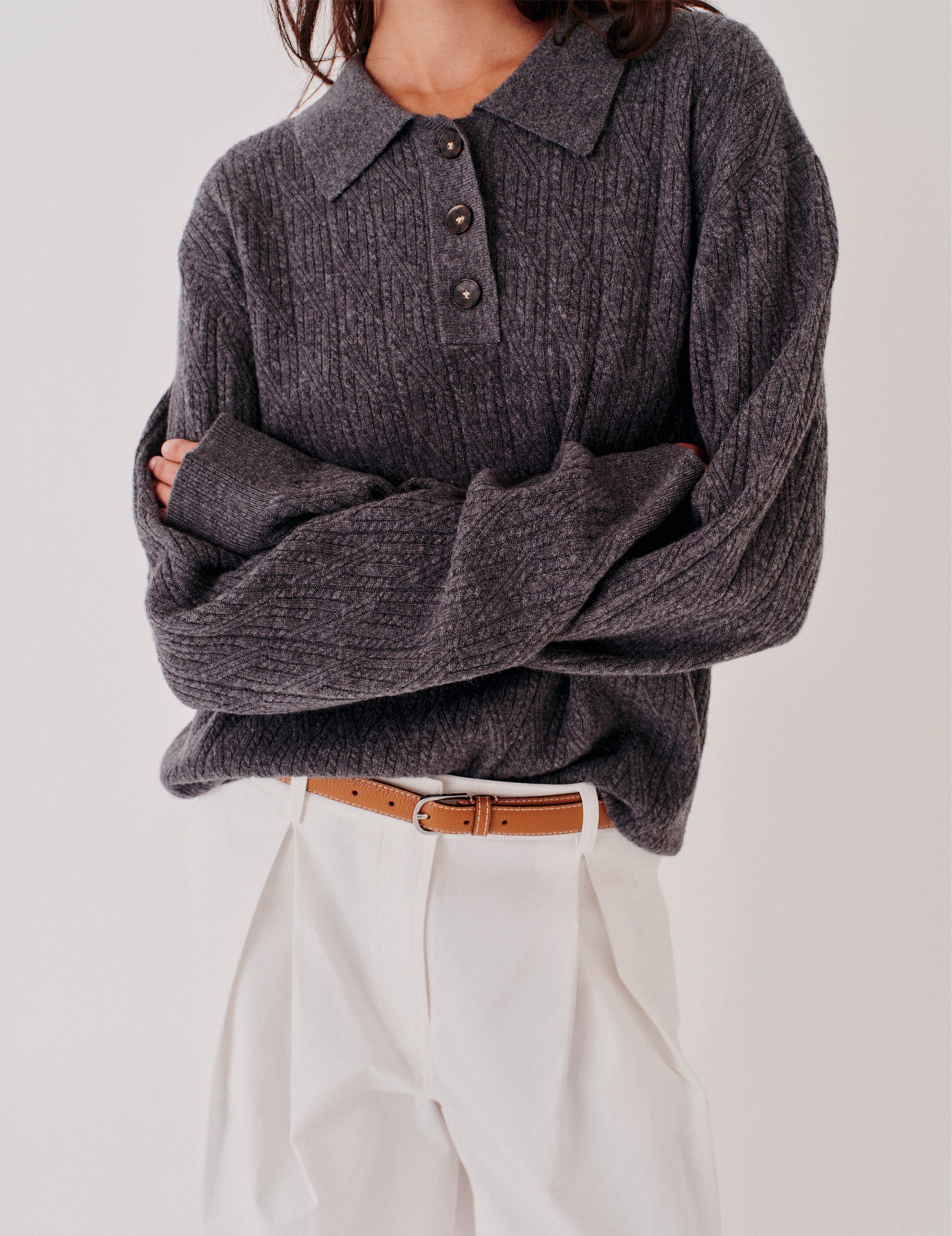 Como Cable Polo Grey Melange