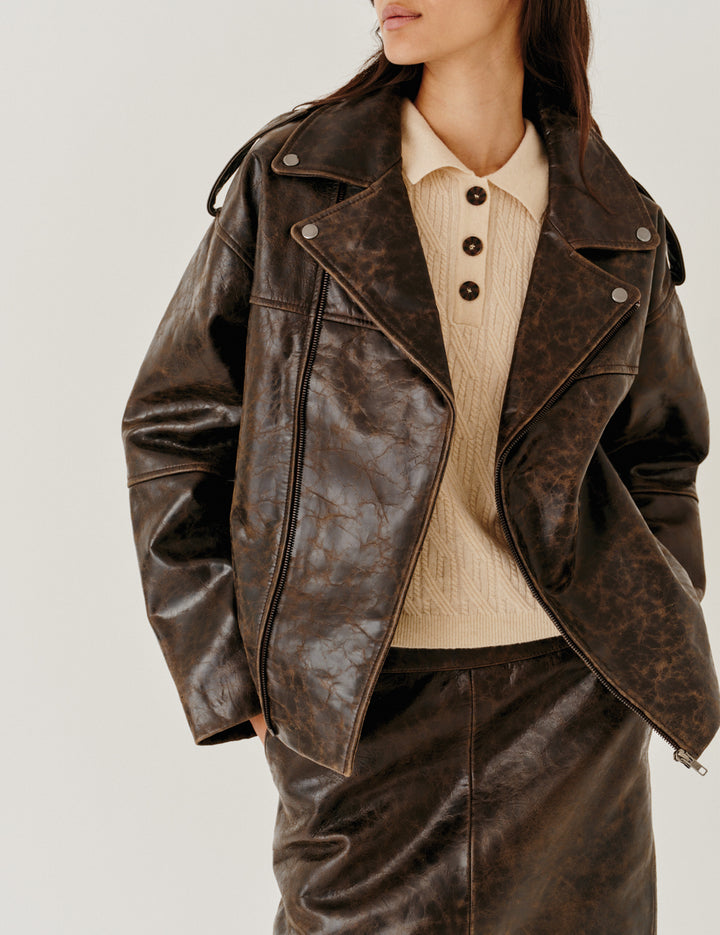 Margo Biker Jacket Brown Crunch Effect 4 / Brown Crunch Effect