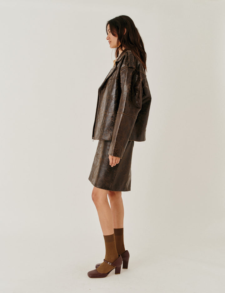 Margo Biker Jacket Brown Crunch Effect 4 / Brown Crunch Effect
