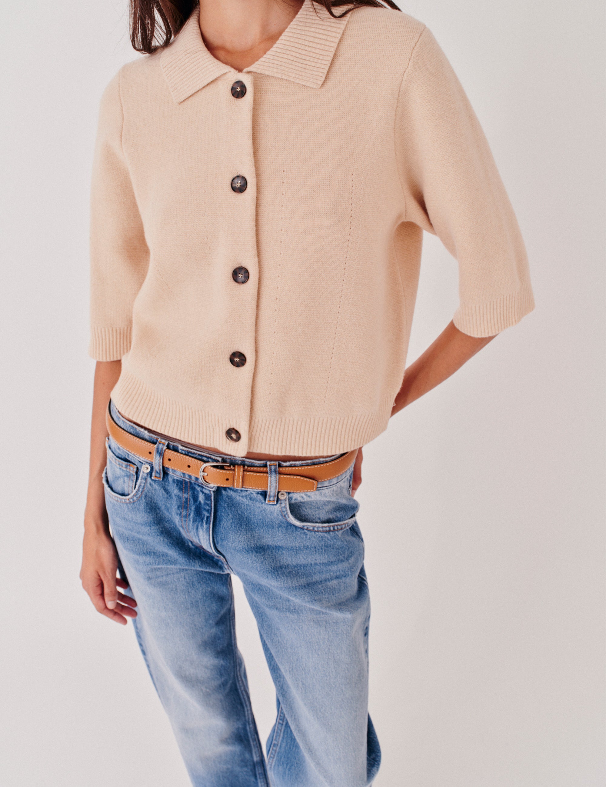 Como Cropped Cardigan Macadamia