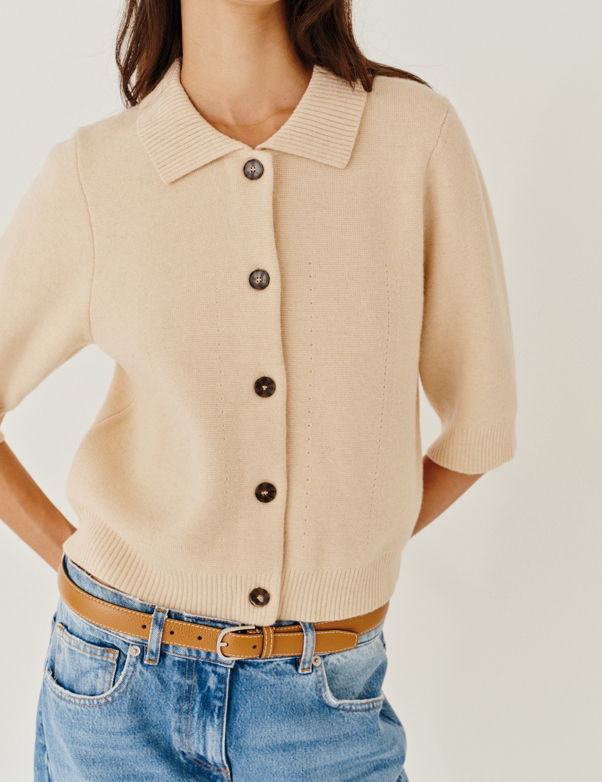 Como Cropped Cardigan Macadamia