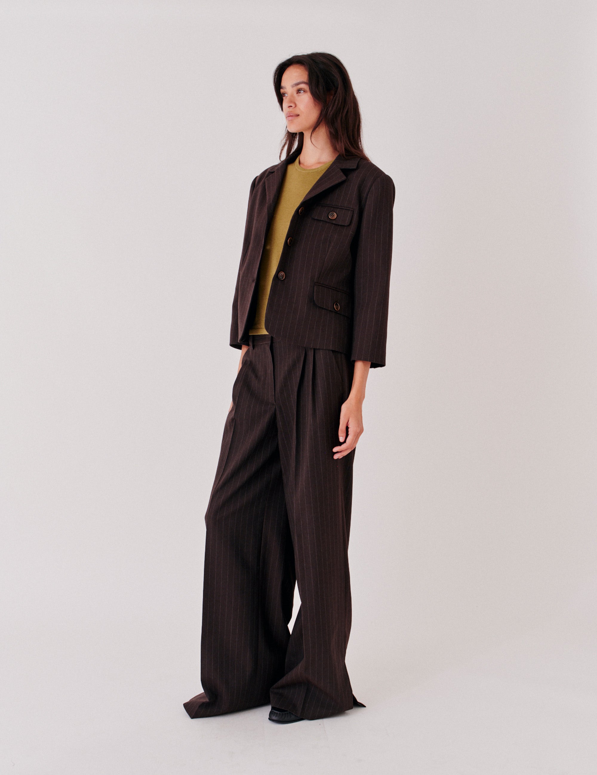 Andora Short Jacket Dark Brown Pinstripes