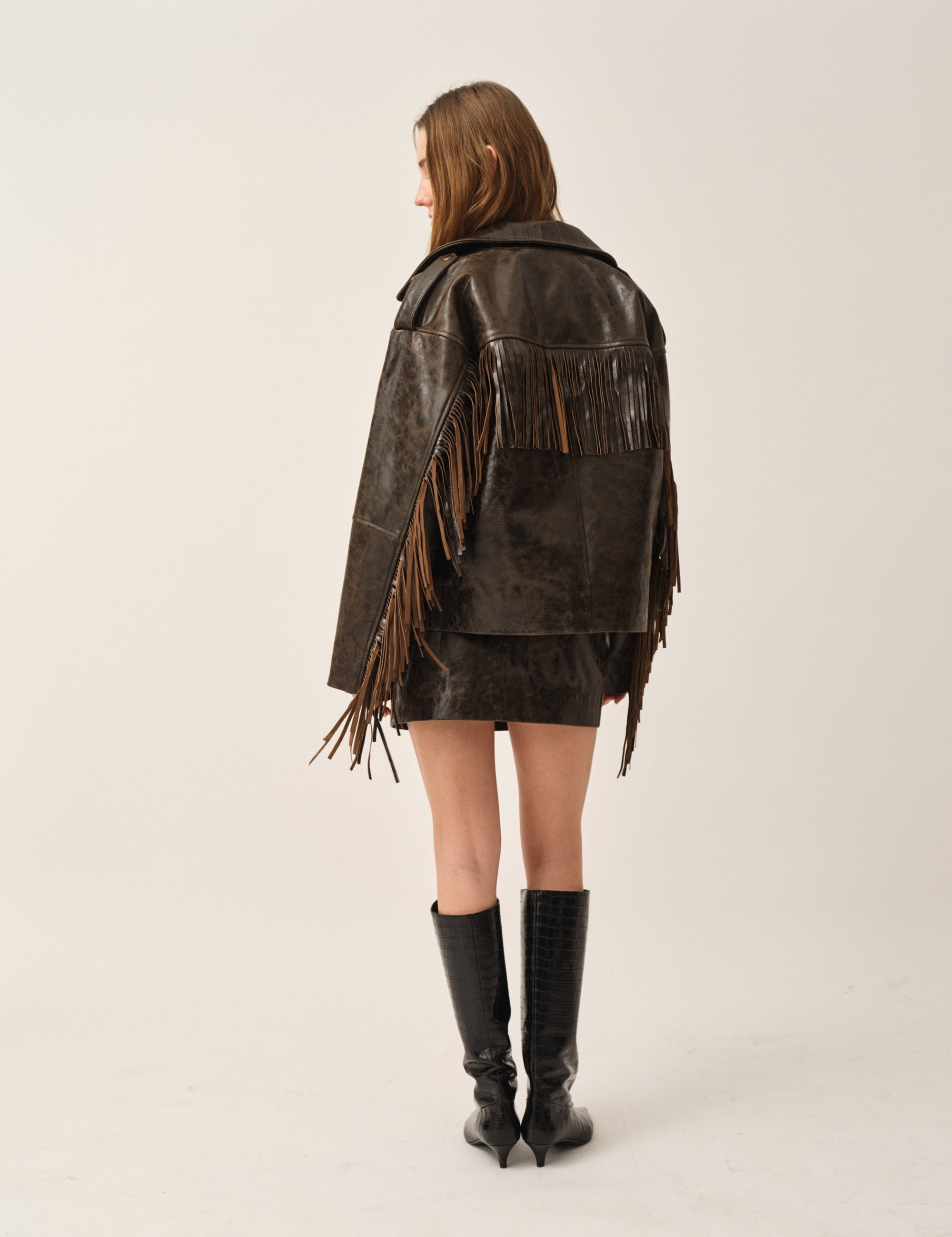 Margo Fringe Jacket Brown Crunch Effect 4 / Brown Crunch Effect