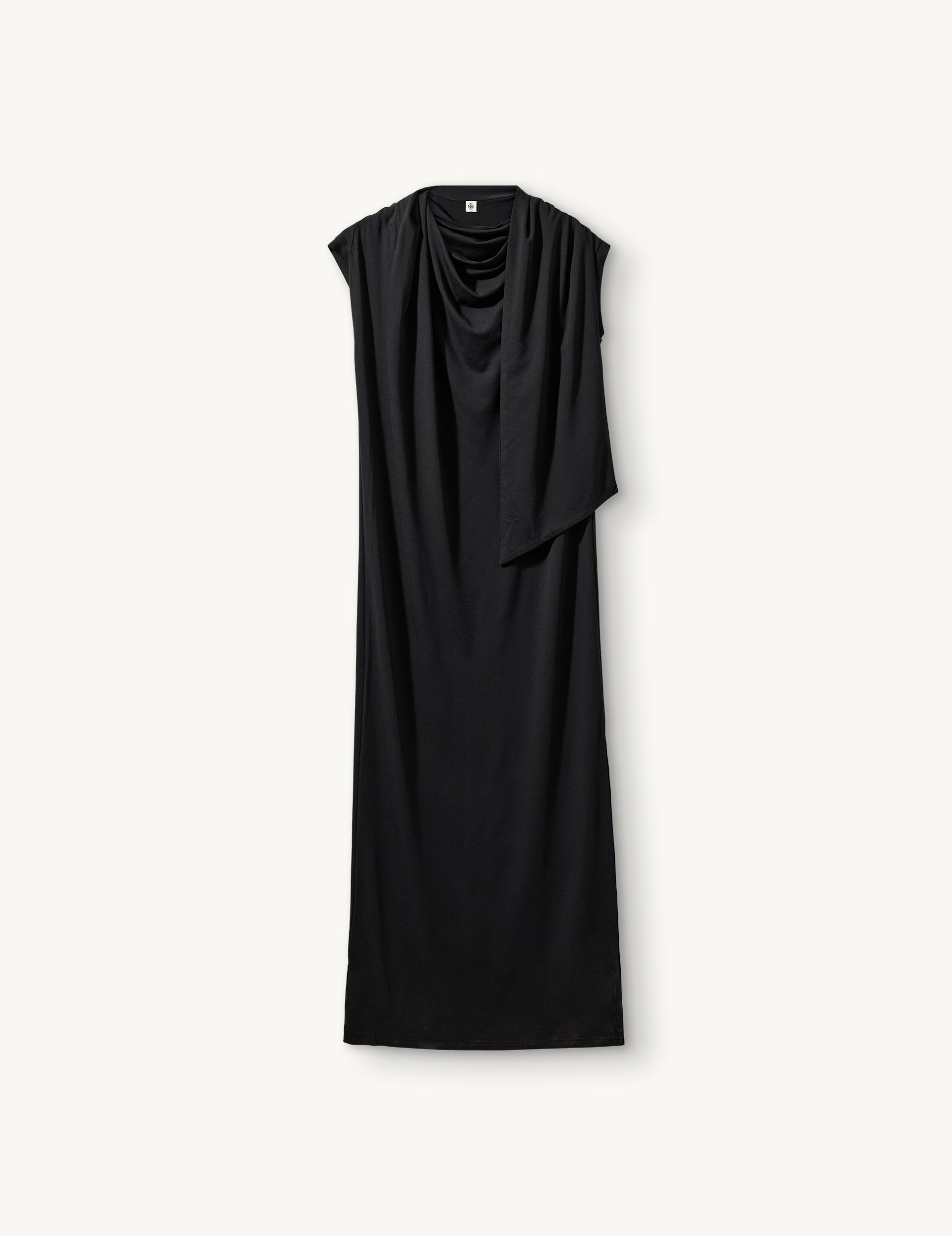 black long dress with neck scarf Black Chiffon High Neck Scarf Detail Maxi Dress